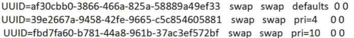 Swap priority example using pri in /etc/fstab